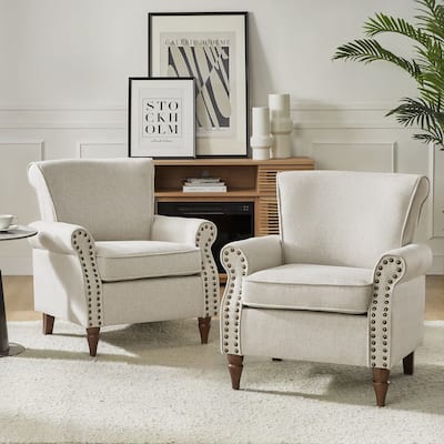 Nyctelius Upholstered Comfy Accent chair with Turned Wooden Legs and Nailhead Trim Set of 2 by HULALA HOME