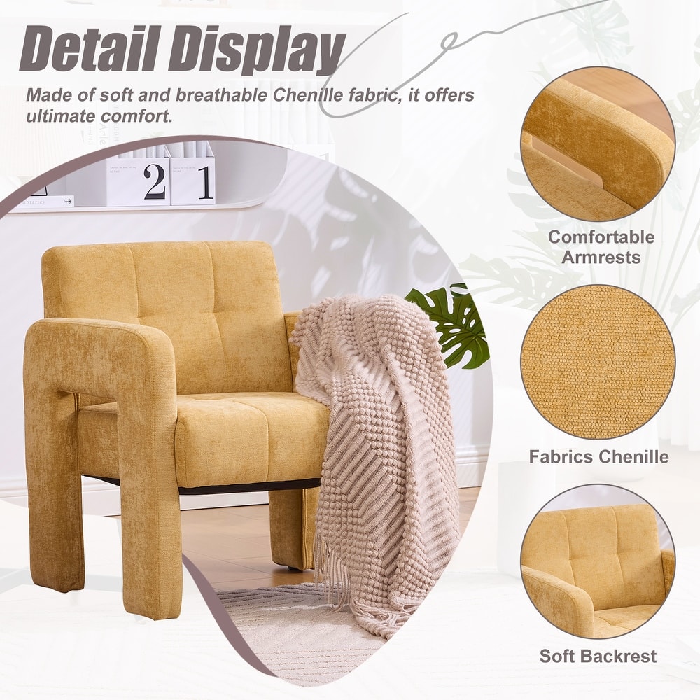 Chenille Upholstered Single Armchair, Ergonomic Lounge Reading Chair, High-density Foam Sofa Chair for Living Room, Bedroom