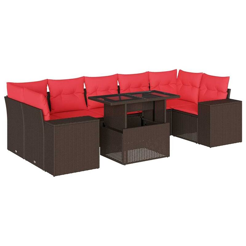 vidaXL Patio Sofa Set with Cushions Table and Couches 8 Piece Poly Rattan - 24.4 x 24.4 x 27.2
