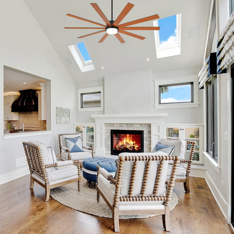 75"/80" Modern Matte Black Ceiling Fan with LED Light and Remote(8/10 Blades)