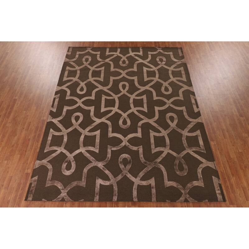 Brown Nepalese Indian Area Rug Hand-Knotted Wool Carpet - 9'1" x 11'10"