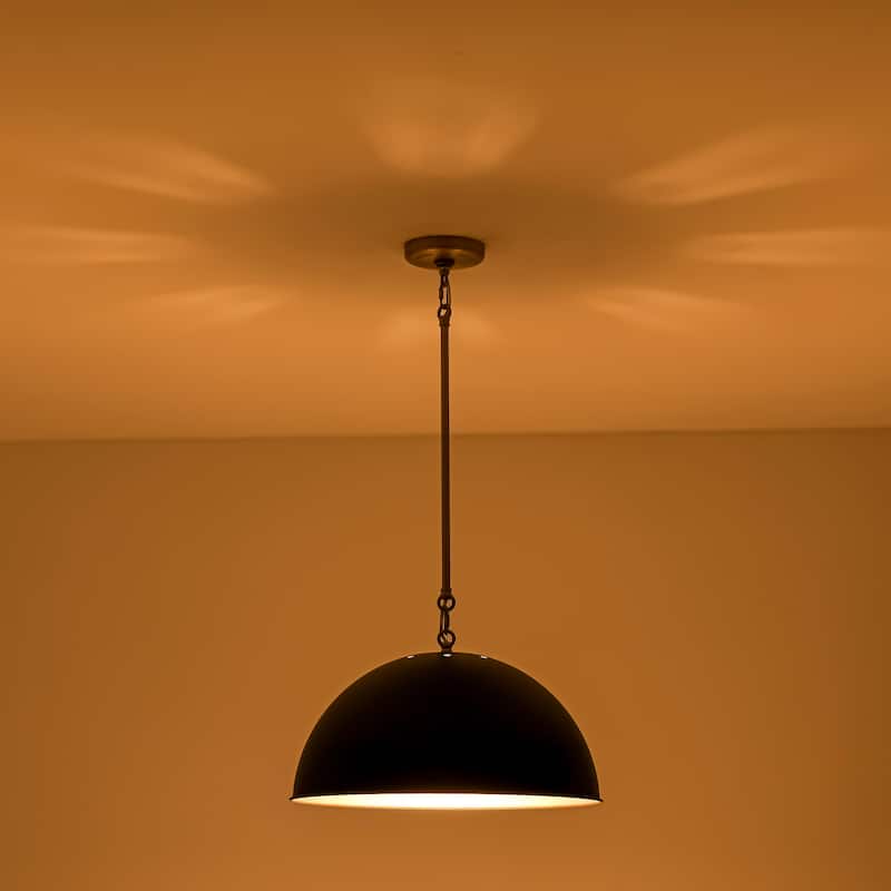 1-Light Industrial Vintage Black/Gold Dome Pendant Light for Kitchen Island
