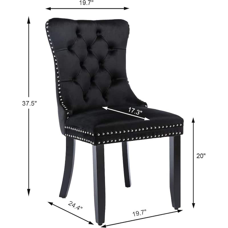Velvet Dining Chairs Set of 2, Tufted Dining Chairs with Nailhead Back and Ring Pull Trim - 25.5×19.7×37.4inch