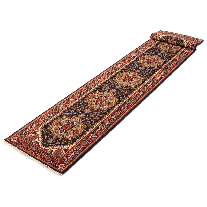 ECARPETGALLERY Hand-knotted Serapi Heritage Dark Navy Wool Rug - 2'7 x 18'0