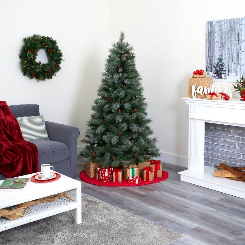 6’ Snowed French Pine Artificial Christmas Tree with Pinecones, Unlit - 6 Foot