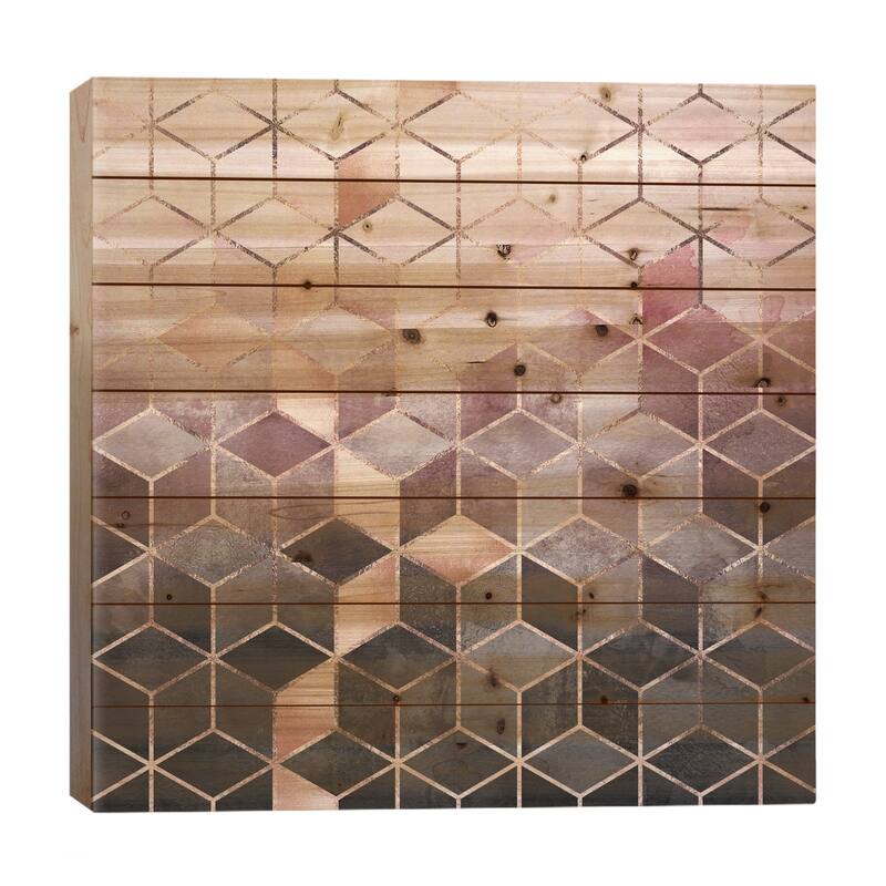 Pink And Grey Cubes Print On Wood by Elisabeth Fredriksson - Multi-Color - 26x26x1.5