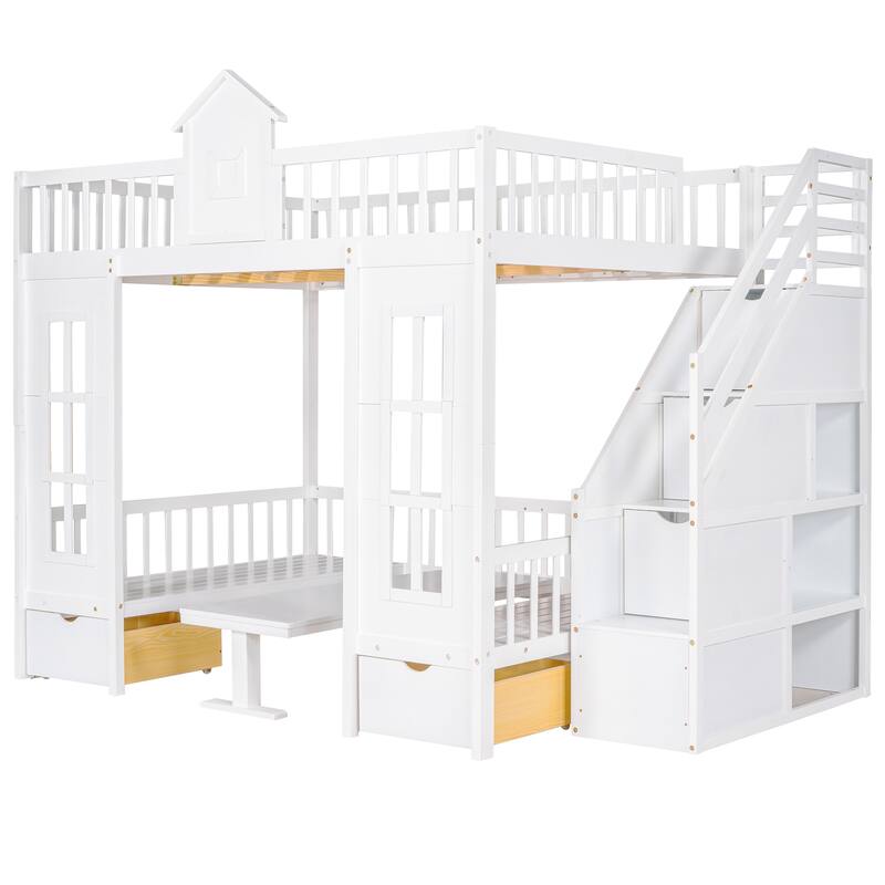 Bunk Bed with Changeable Table , Bunk Bed Turn into Upper Bed and Down Desk with 2 Drawers