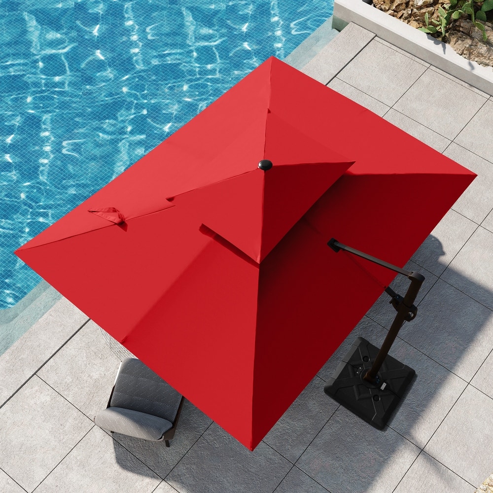 9 FT x 12 FT Outdoor Patio Dual Top Umbrella Cantilever Offset with Base