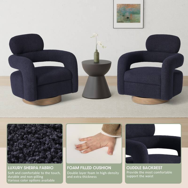 Bayville Sherpa Swivel Chair With Round Storage Ottoman 2-Piece Set
