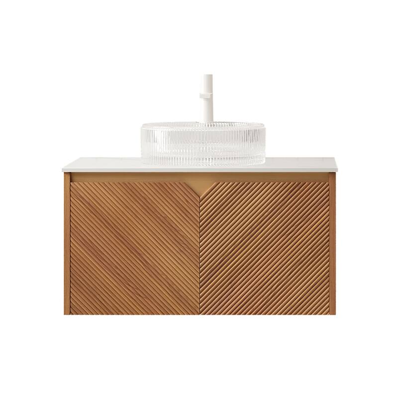 Floating Bathroom Vanity with Sintered Stone Top and Ceramic Vessel Basin