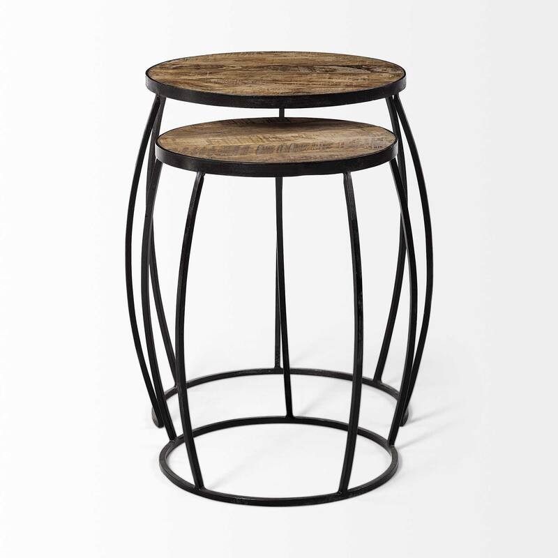 HomeRoots Set of Two 26" Black And Brown Solid Wood Round End Table - 20' X '26' X '20