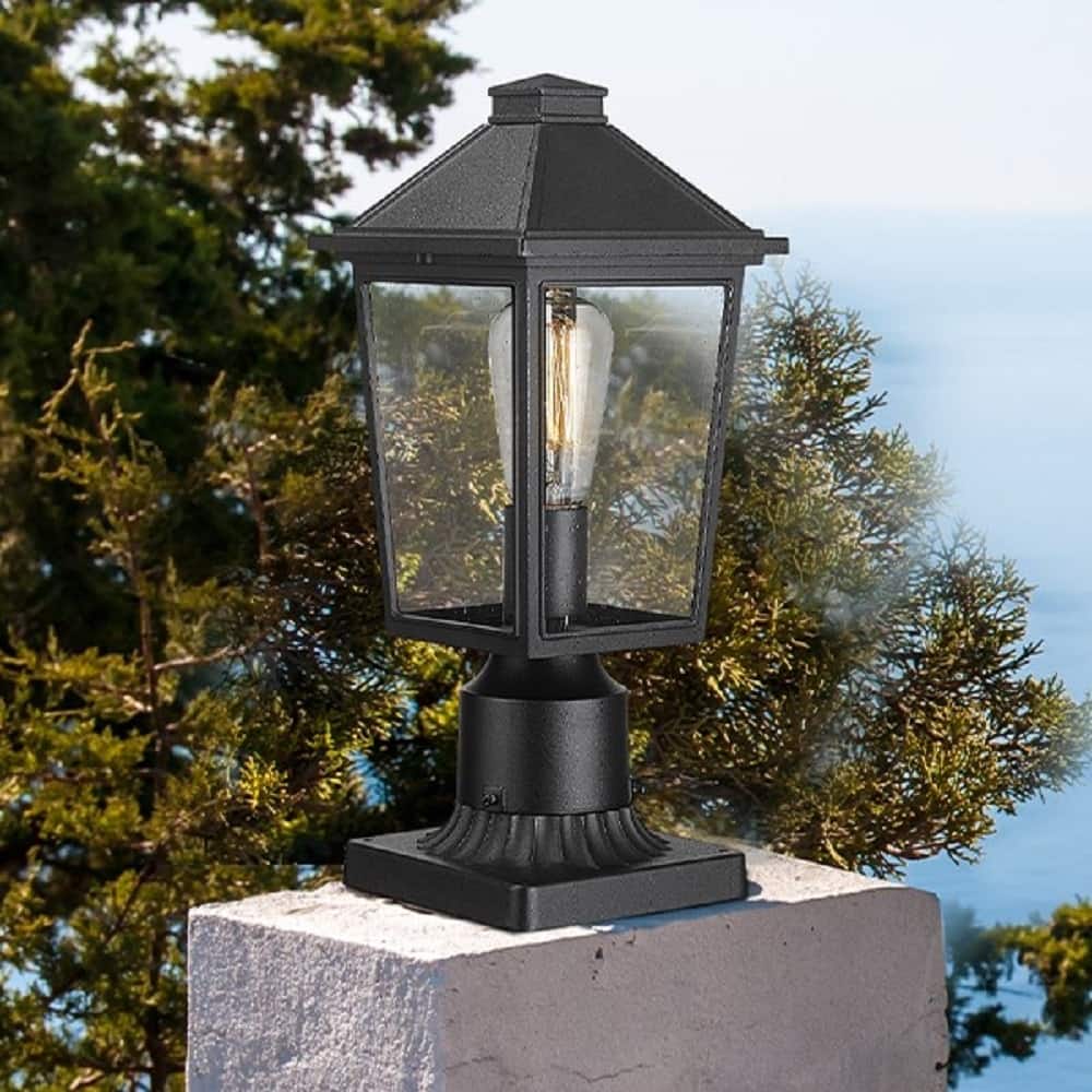 16.5 Modern Outdoor Pole Light for House Patio Yard, Black Finish - 8.3'' x 8.3'' x 16.5''