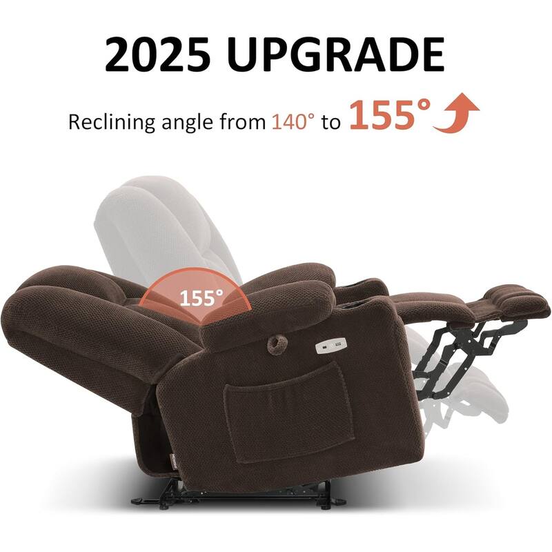 MCombo Electric Power Recliner Chair with Massage & Heat, Plush Fabric 8015