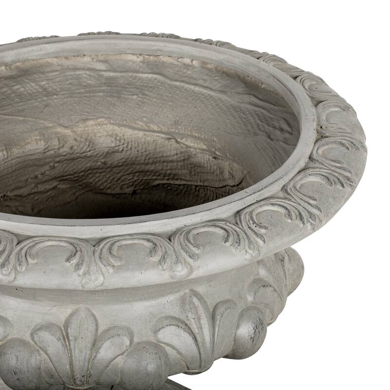Christopher Knight Home - 18.5"H Classical Floral-Carved MGO Pedestal Urn Planter for Garden & Front Porch