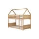 preview thumbnail 8 of 34, Twin Over Twin Low House Bunk Bed for Kids, Rubber Wood Floor Bed Frame with Guardrails, Ladder & Headboards for Bedroom