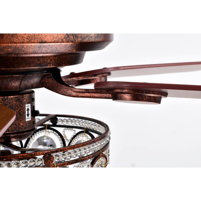 Jasiah 52 Inch Antique Copper Finish Mid-Century Style Crystal Ceiling Fan with Remote