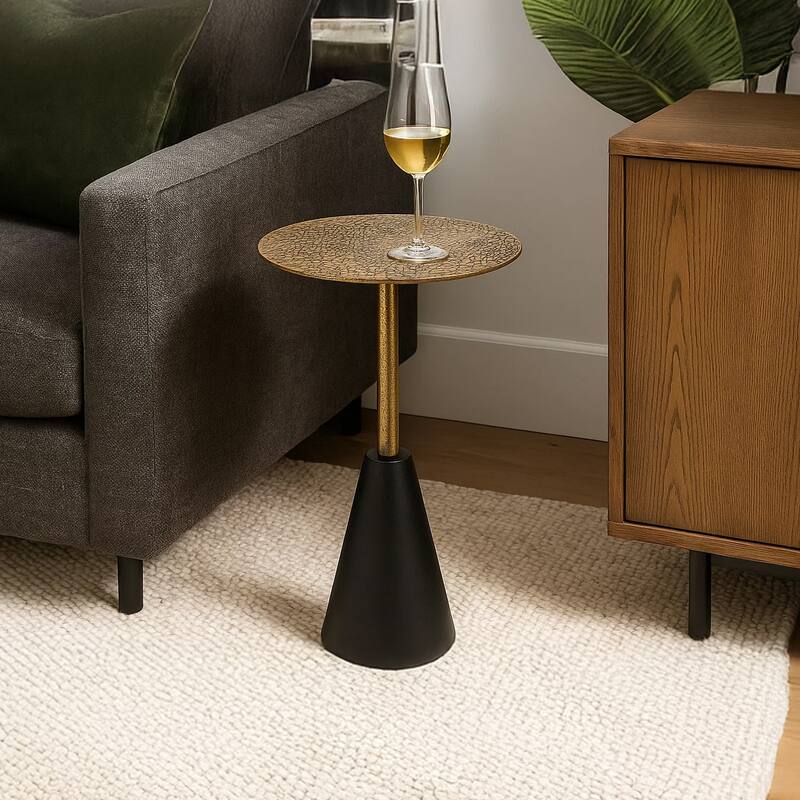 Zavra 21.5" Side End Drink Table, Aluminum Cast Craftmanship, Antique Brass