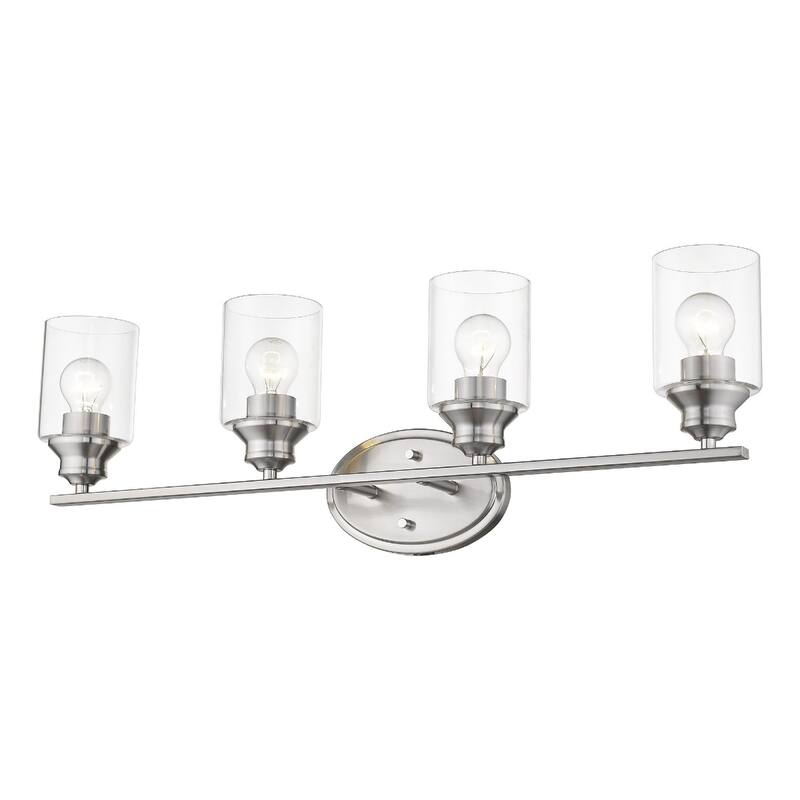 4-Light Silver Wall Vanity Fixture with Clear Glass Shades and Dimmable Damp Location Rated - 9.88" H x 31" W x 5.75" D