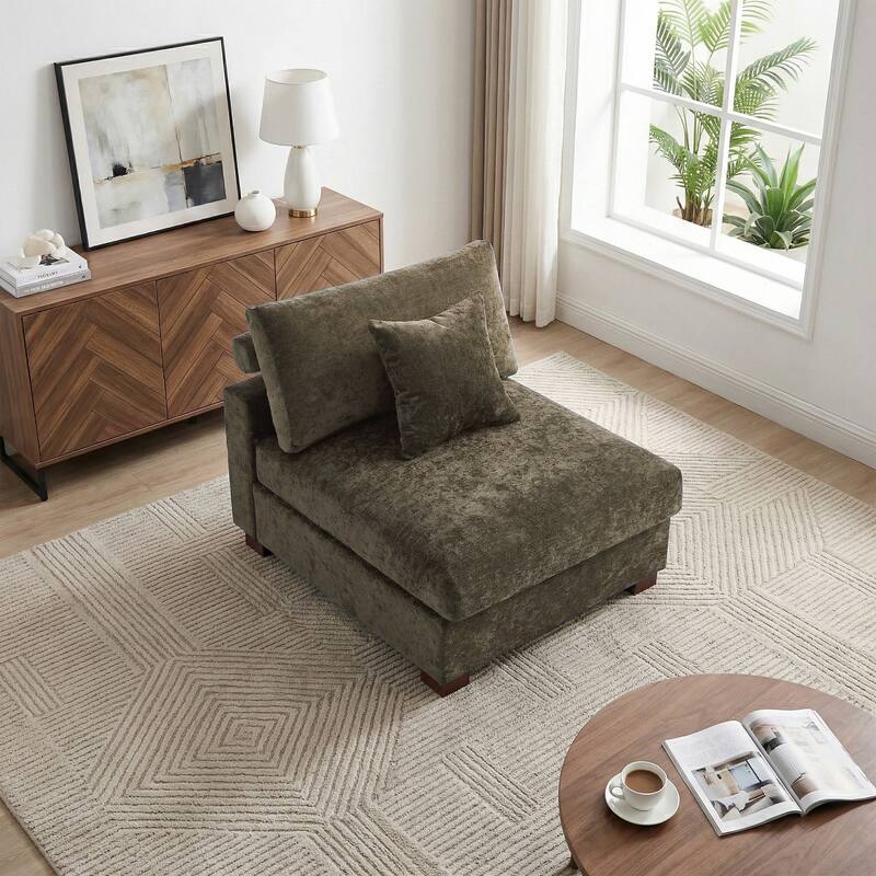 35" W Modern Chenille Armless Accent Chair Sectional Module with Pillows