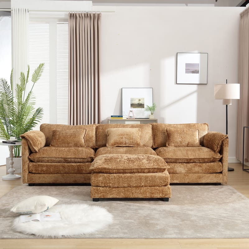 HOMEFUN 112" Oversized Chenille Upholstered L-Shaped Modular Sectional Sofa for Living Room - Brown