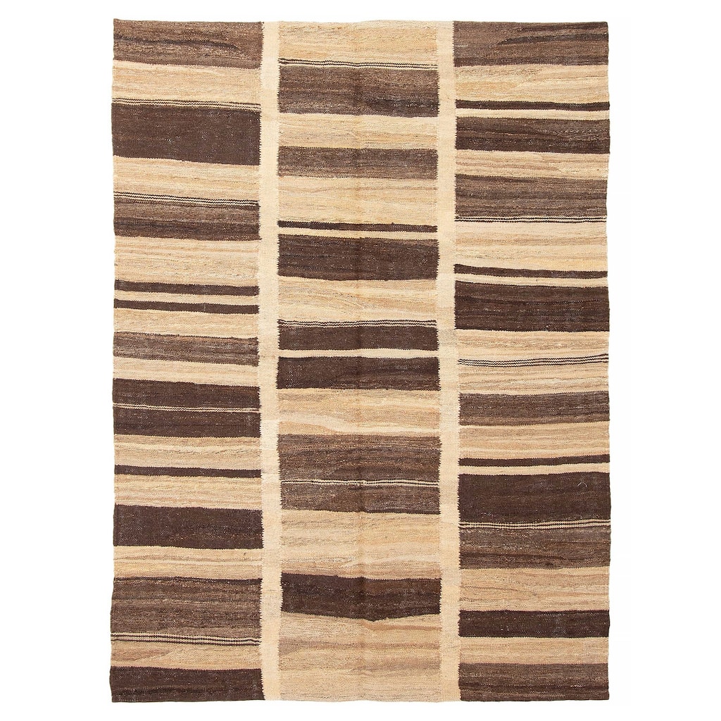 ECARPETGALLERY Flat-Weave Boho Beige Wool Kilim - 4'9 x 6'7