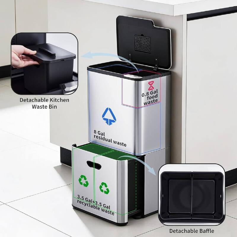 16 Gal Dual Compartment Recycling Bin Kitchen Trash Can
