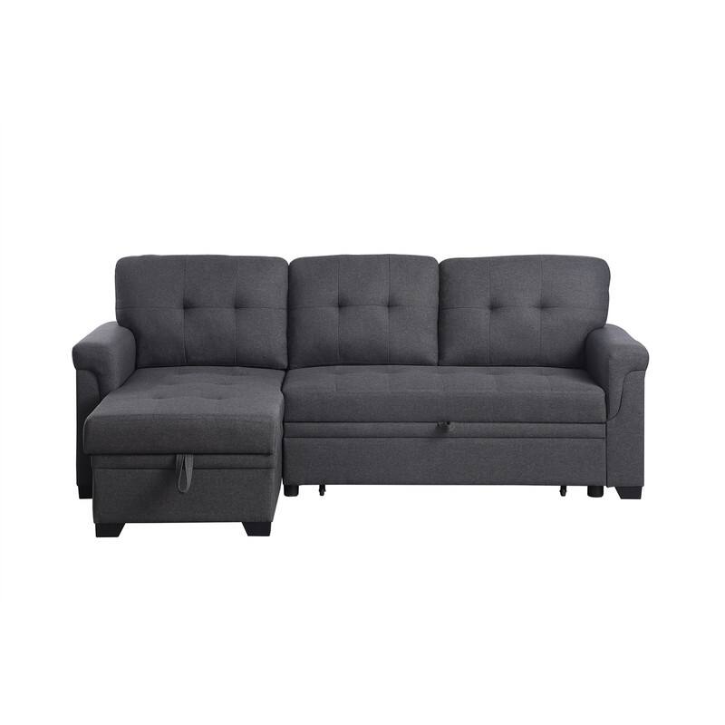 Lucca Dark Gray Linen Reversible Sleeper Sectional Sofa with Storage