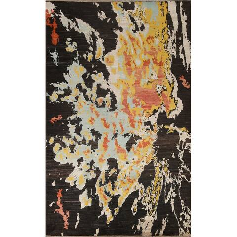 Contemporary Abstract Wool Area Rug Hand-knotted Bedroom Carpet - 5'4" x 7'10"