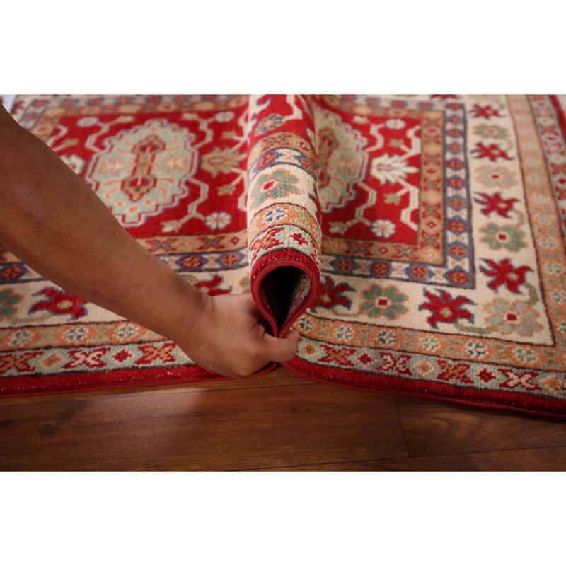 Kazak Foyer Rug Handmade Traditional Red Wool Carpet - 2'8" x 4'2"