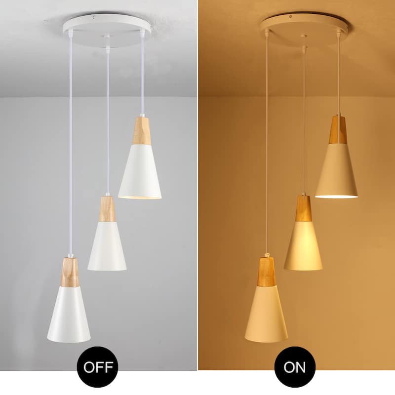 Modern 3-Light Wood Triangle Semi Flush Mount Chandelier, Kitchen Island Pendant Lights for Kitchen Island Dining Room