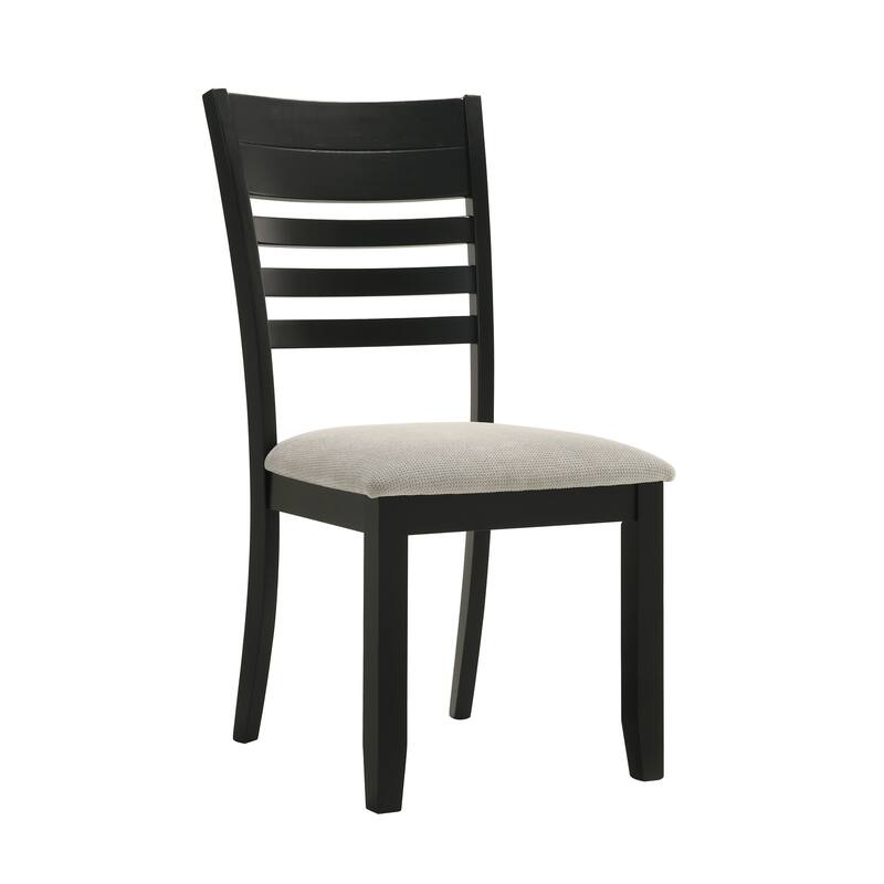 Contemporary 5pc Dining Set Rectangular Table Two- Tone Finish Wood Base Ladder Back Upholstery Chairs Black Gray Finish