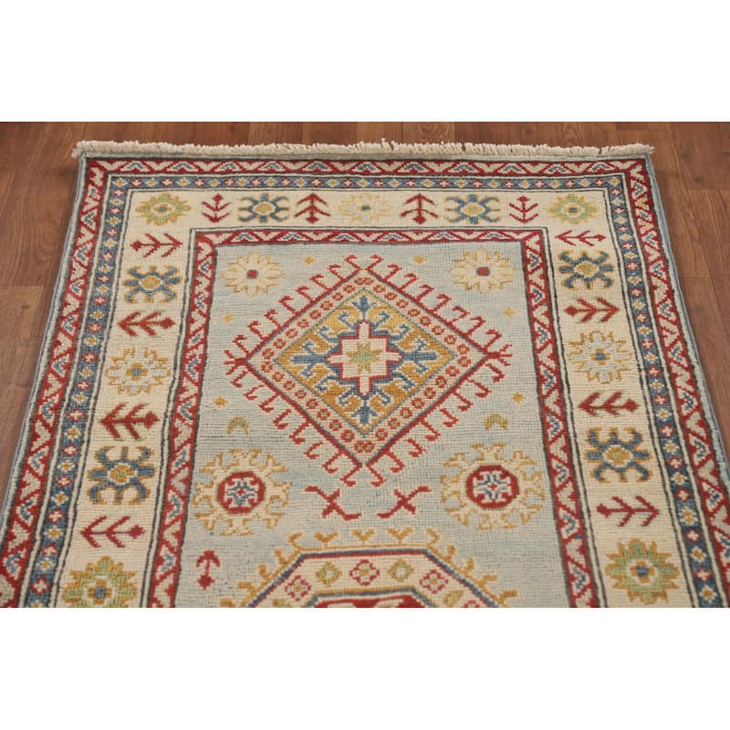 Kazak Runner Rug Handmade Traditional Blue Wool Carpet - 2'9" x 12'11"