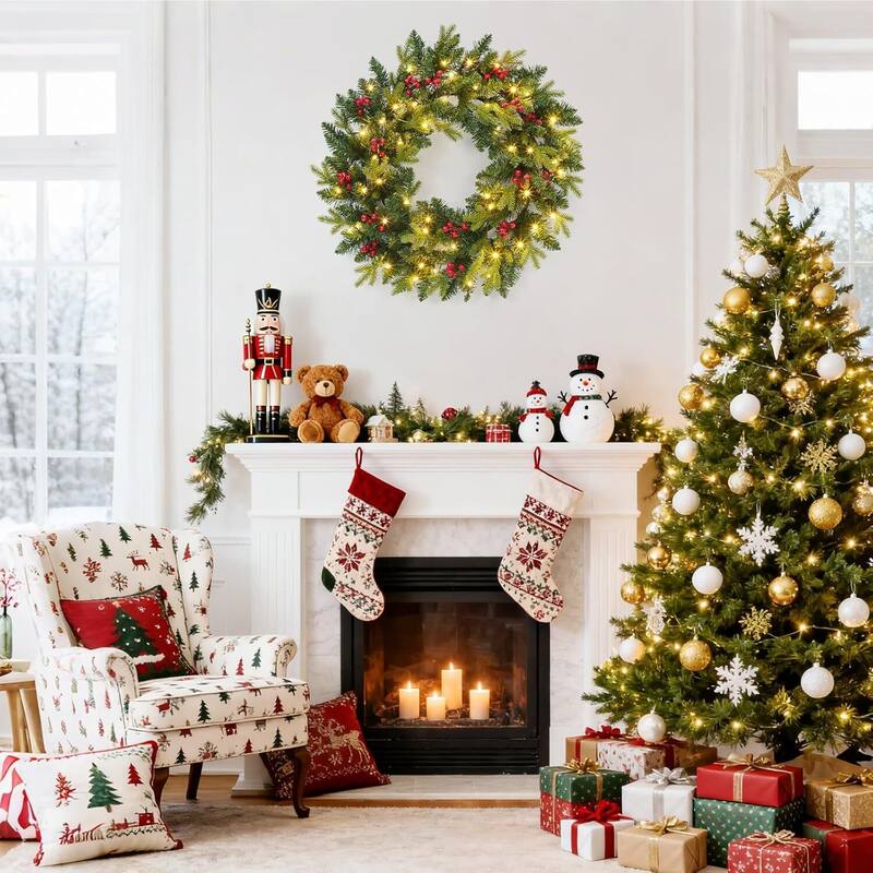 24 Inch Christmas Wreath for Entryway, Window, Wall, Hallway