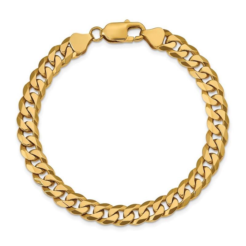 Curata 10k Yellow Gold 8mm Flat Beveled Curb Chain Bracelet