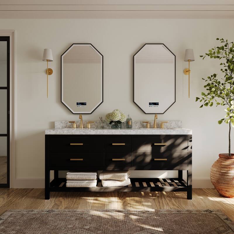 Ancerre Designs Elizabeth Bathroom Vanity Set - 72"W x 22"D x 34.5"H - Gold Finish - Black Onyx