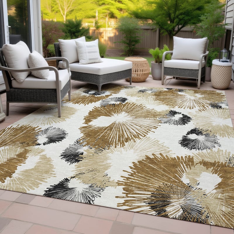 Machine Washable Indoor/Outdoor Modern Floral Chantille Rug