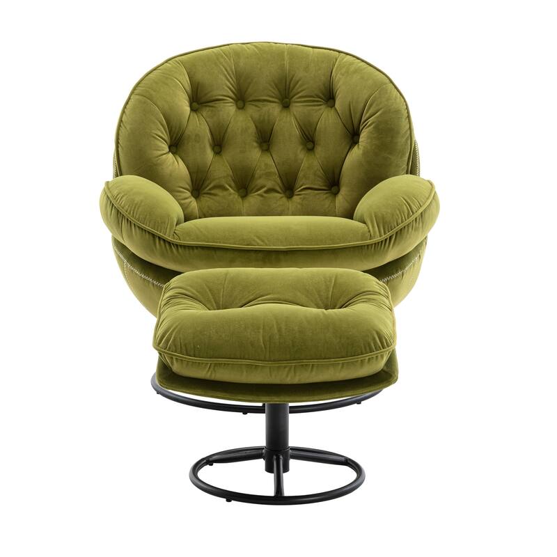 Velvet Swivel Accent Chair with Ottoman & Metal Legs (360° Rotation)