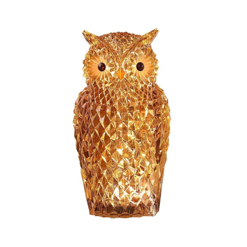 Set of 2 Amber Diamond Cut Owl Tabletop Figurine