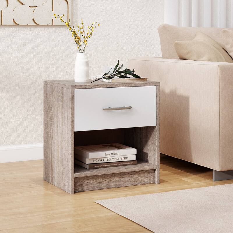 Costway Modern Nightstand Bedside Table with Drawer Open Storage Shelf