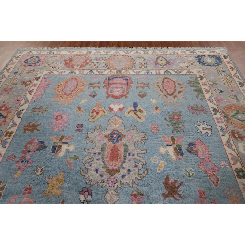 Light Blue Oushak Oriental Area Rug Handmade Wool Carpet - 8'10" x 11'8"