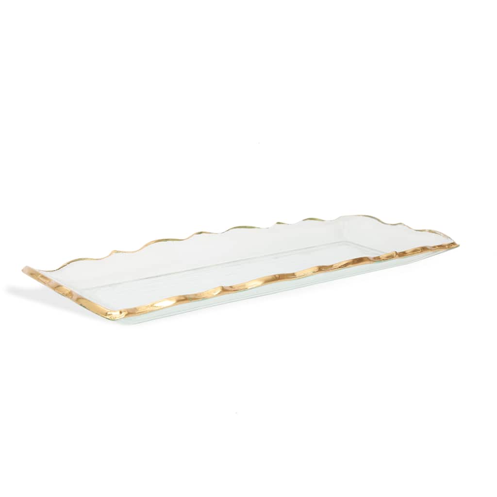 Alice Pazkus 19"L Glass Oblong Tray With Gold Edge