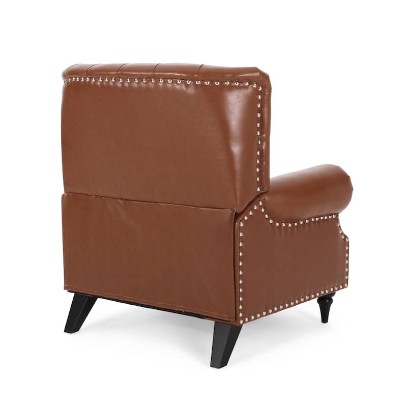 Classic Curled Arm Single Sofa Chair, Tufted Wide Back Recliner with Retractable Footrest Accent Chair with Rivet Trim&Wood Legs
