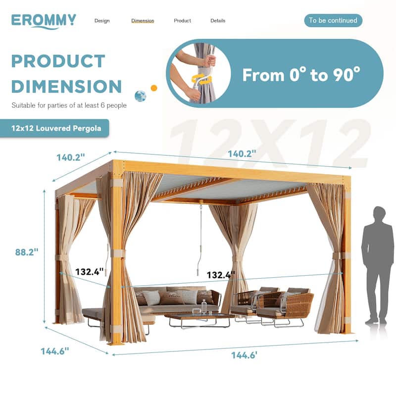 EROMMY Outdoor Louvered Pergola Gazebo with Adjustable Aluminum Rainproof Roof