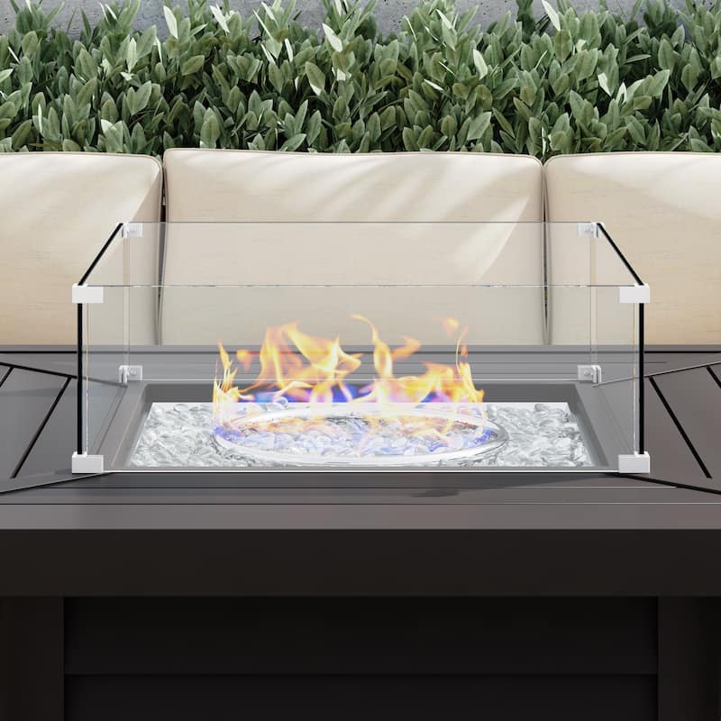 Corvus 21.6" x 21.6" Square Tempered Glass Wind Guard For Fire Pits