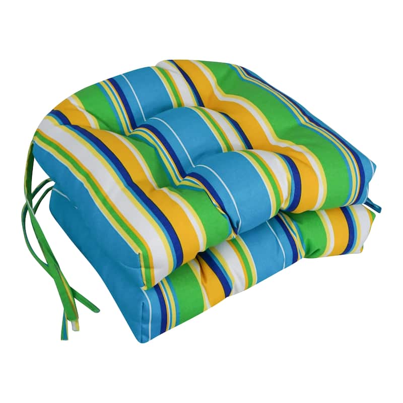16-inch Rounded Back Tufted Indoor/ Outdoor Chair Cushions (Set of 2) - 16" - Covert Bluebell