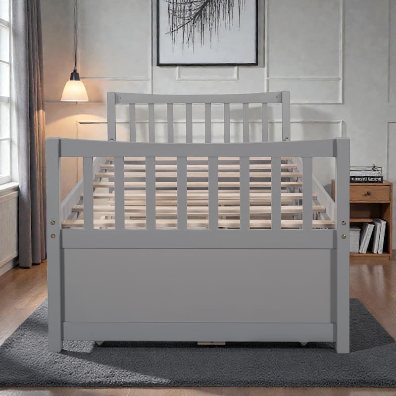 Daybed with Trundle and 3 Drawers, Solid Wood Twin/Full Daybed with Storage, Space-Saving Guest Bed