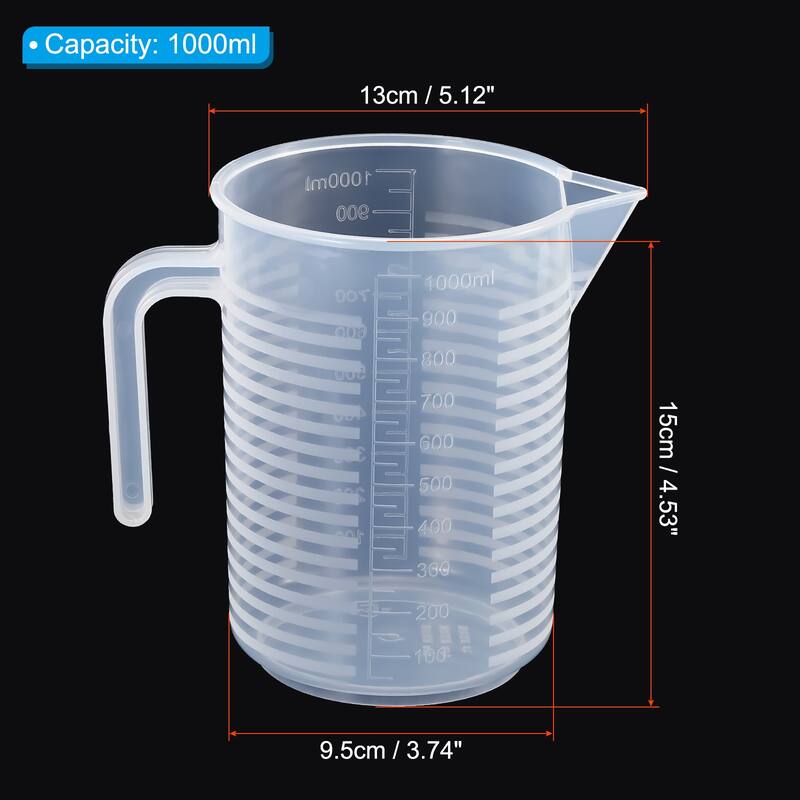 Graduated Beaker, 1000ml PP Plastic Cup Double Sided Graduations - Transparent - Transparent