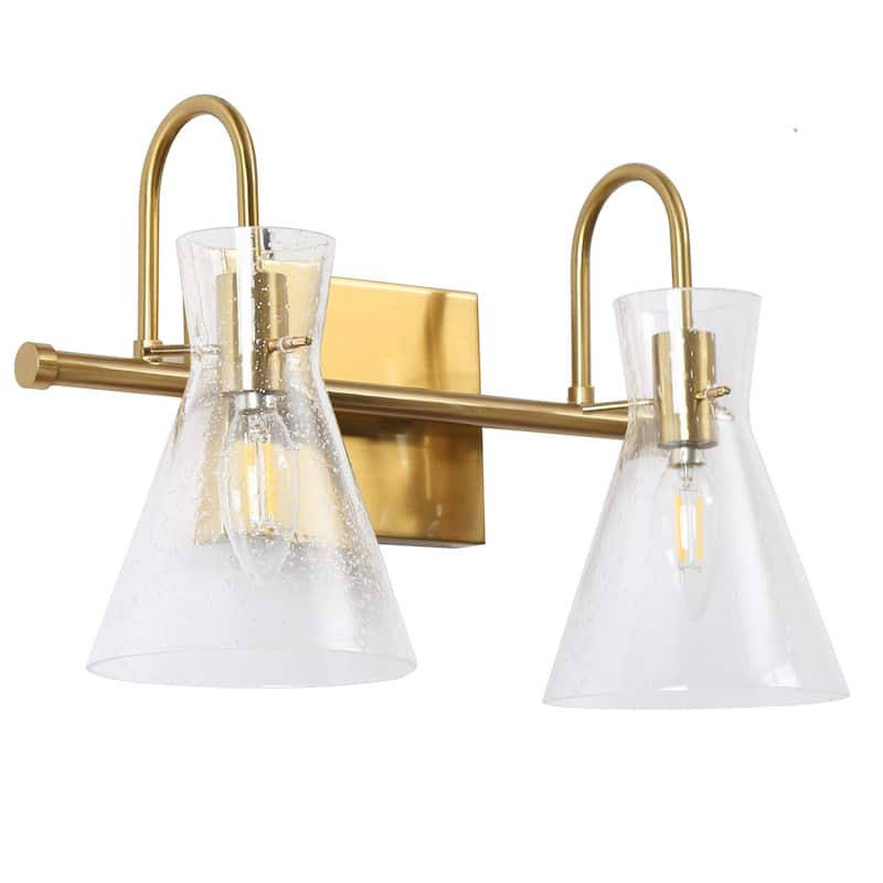 Liniya Modern 2-light Bathroom Vanity Light Brass Gold Wall Sconces Horn Seeded Glass Dimmable