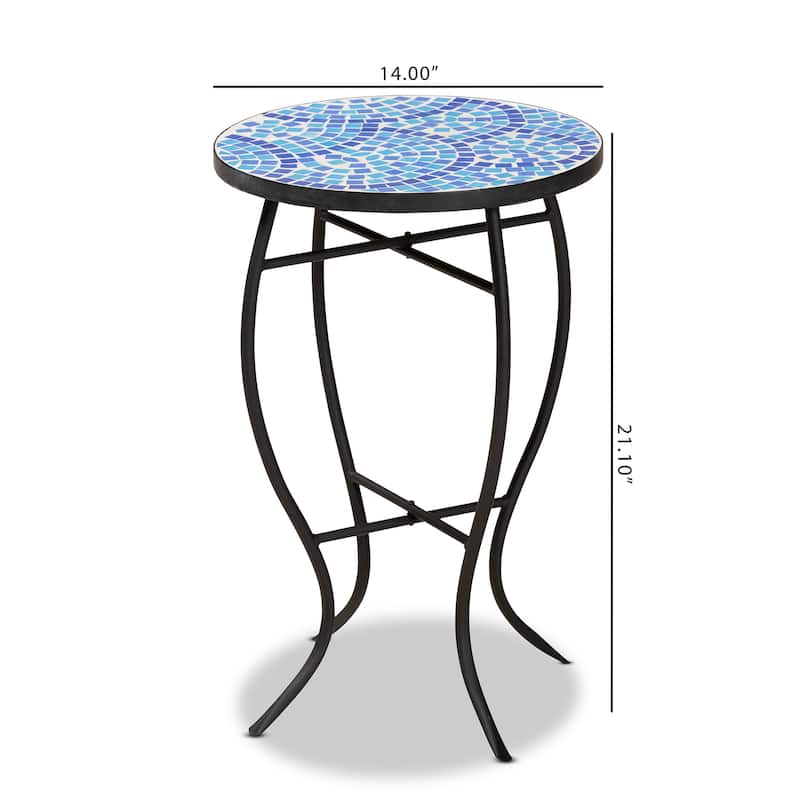 Gaenor Modern and Contemporary Black Metal and Blue Glass Plant Stand