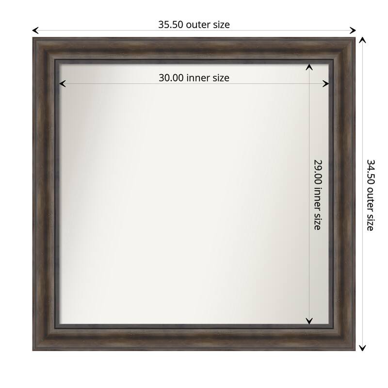 Rustic Pine Brown Framed Non-Beveled Custom Wall Mirror, Bathroom Vanity Mirror - Outer Size: 35.5 x 34.5